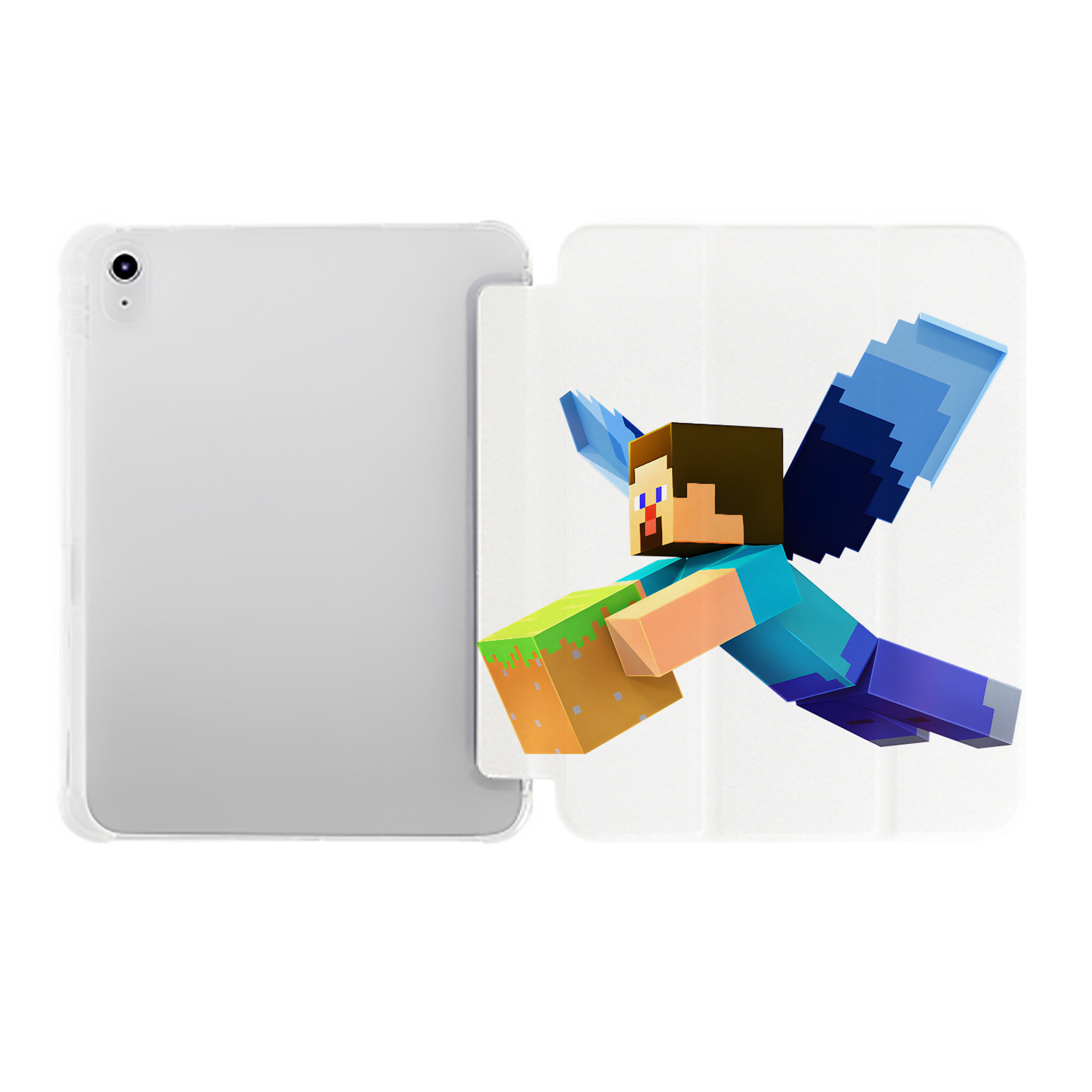 （画像用） マインクラフト ブロックの世界 Minecraft MC Block world IPad ケース ペン収納付き 三つ折りスタンド PUレザー×シリコン 対応機種9.5/10.5/10.9インチ